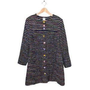 CAbi Headline Topper Jacket Size 16 Multicolor Striped Tweed Bouclé Knee Length